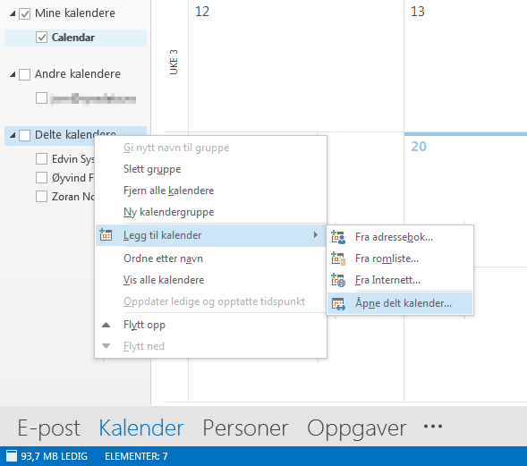 Deling av kalender – SYSE Kundeservice